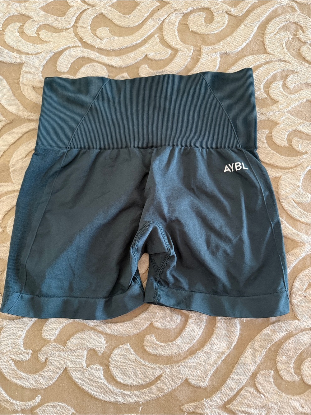 AYBL High-Rise Black Bike Shorts with Ribbed Waistband